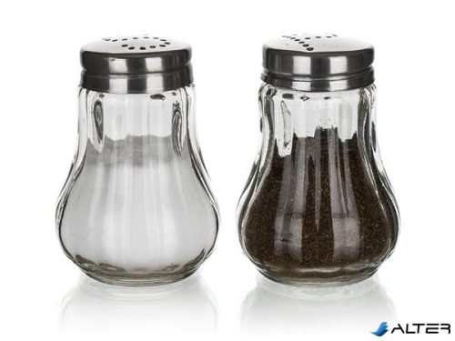 Asztali só-, borsszóró készlet, üveg és inox, 2 db, 7 cm "Mono"
