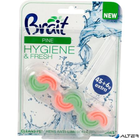 WC tisztító blokk, 2 fázisú, 3x45 g, "Brait Hygiene and fresh", fenyő