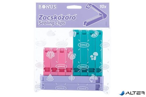 Zacskózáró csipesz, 10 db, BONUS, vegyes színek