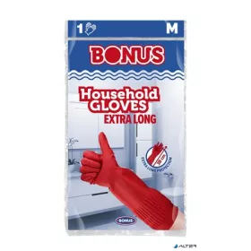   Gumikesztyű, háztartási, latex, extra hosszú, 38 cm, M méret, BONUS, piros