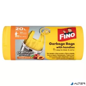  Szemeteszsák, köthető füles, illatosított, 20 l, 30 db, 44x49 cm, 12 µ, FINO "Premium handles", sárga