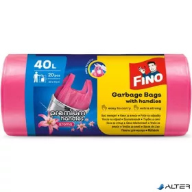   Szemeteszsák, köthető füles, illatosított, 40 l, 20 db, 52x61 cm, 16 µ, FINO "Premium handles", rózsaszín