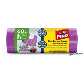   Szemeteszsák, köthető füles, illatosított, 60 l, 15 db, 59x70 cm, 16 µ, FINO "Premium handles", lila