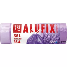   Szemeteszsák, zárószalagos, 35 l, 15 db, 50x60 cm, 15 µ, ALUFIX, levendula