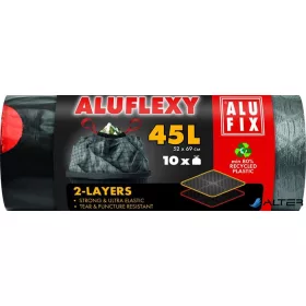   Szemeteszsák, zárószalagos, kétrétegű, 45 l, 10 db, 52x69 cm, 28 µ, ALUFIX "Aluflexy"