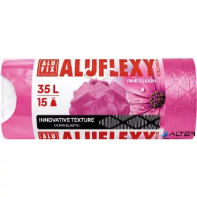   Szemeteszsák, zárószalagos, LDPE, illatosított, 35 l, 15 db, 53x53 cm, 20 µ, ALUFIX "Aluflexy", rózsaszín