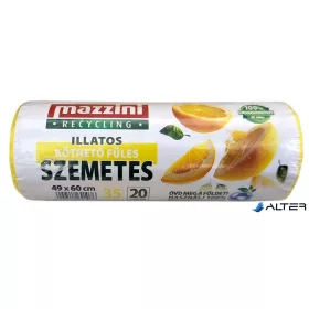   Szemeteszsák, újrahasznosított, köthető füles, illatosított, 35 l, 20 db, 49x60 cm, 10 µ, MAZZINI, citrus illat