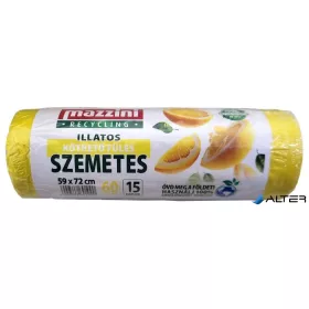   Szemeteszsák, köthető füles, illatosított, 60 l, 15 db, 59x72 cm, 13 µ, MAZZINI, citrus illat
