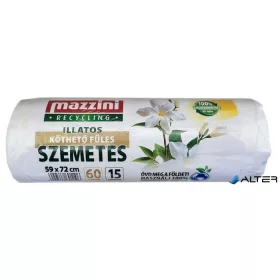   Szemeteszsák, újrahasznosított, köthető füles, illatosított, 60 l, 15 db, 59x72 cm, 13 µ, MAZZINI, virág illat
