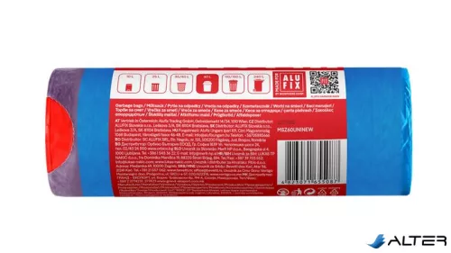 Szemeteszsák, zárószalagos, 60 l, 15 db, 64x71 cm, 26 µ, ALUFIX, kék