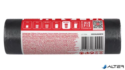 Szemeteszsák, 110 l, 10 db, 70x110 cm, 25 µ, ALUFIX, fekete