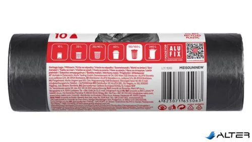 Szemeteszsák, 150 l, 10 db, 80x105 cm, 35 µ, ALUFIX, fekete