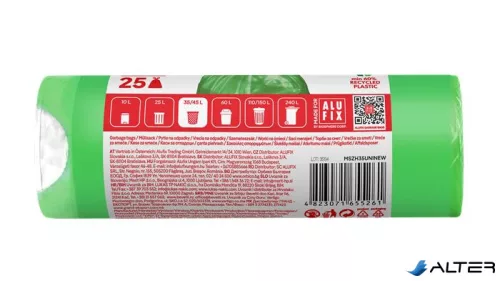 Szemeteszsák, zárószalagos, 35 l, 25 db, 53x60 cm, 15 µ, ALUFIX, zöld