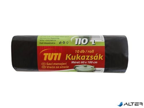 Szemeteszsák, 110 l, 10 db, 60x110 cm, 17 µ, TUTI, fekete