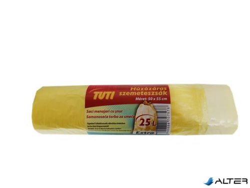 Szemeteszsák, zárószalagos, 25 l, 20 db, 50x55 cm, 12 µ, TUTI, sárga