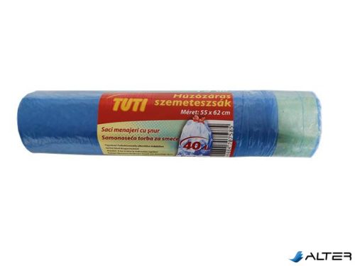 Szemeteszsák, zárószalagos, 40 l, 15 db, 55x62 cm, 14 µ, TUTI, kék