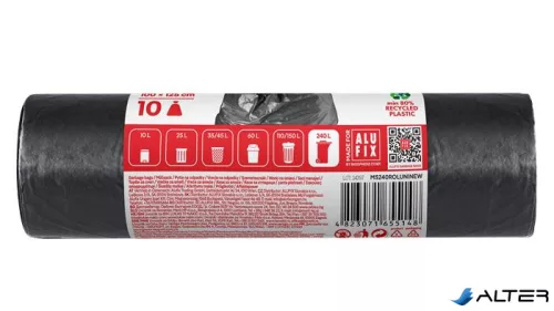 Szemeteszsák, 240 l, 10 db, 100x125 cm, 40 µ, ALUFIX, fekete
