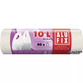   Szemeteszsák, köthető füllel, 10 l, 40 db, 36x44 cm, 10 µ, ALUFIX, fehér
