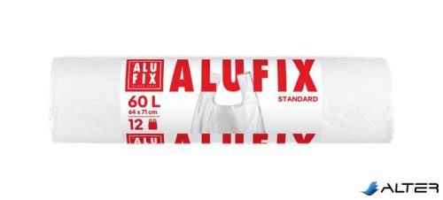 Szemeteszsák, köthető füllel, 60 l, 12 db, 63x71 cm, 10 µ, ALUFIX, fehér
