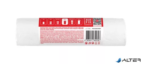 Szemeteszsák, köthető füllel, 60 l, 12 db, 63x71 cm, 10 µ, ALUFIX, fehér