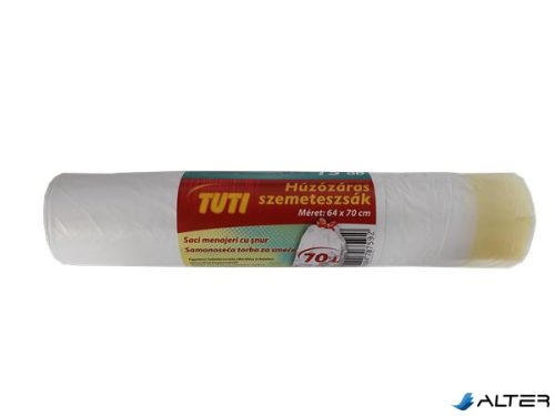Szemeteszsák, zárószalagos, 70 l, 15 db, 64x70 cm, 14 µ, TUTI, fehér