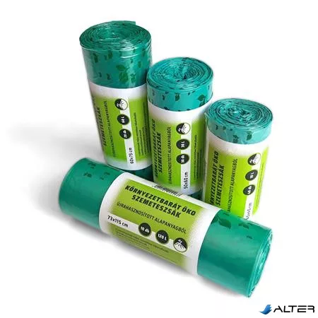 Szemeteszsák, öko, 73x115x1,15 cm, 120 l, 10 db, zöld