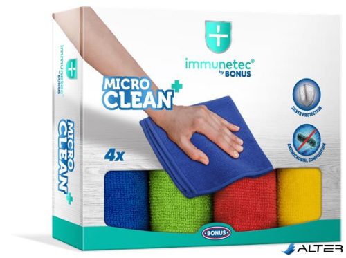 Törlőkendő, mikroszálas, 4 db, BONUS "MicroCLEAN Plus Immunetec"