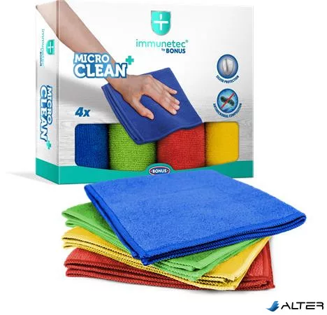 Törlőkendő, mikroszálas, 4 db, BONUS 'MicroCLEAN Plus Immunetec'
