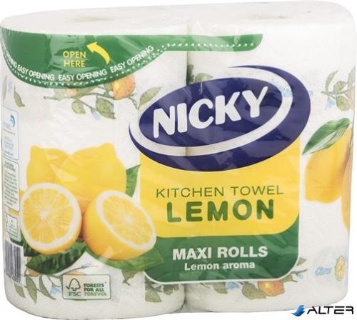 Kéztörlő, tekercses, 2 rétegű, 90 lap, "Nicky", citrom