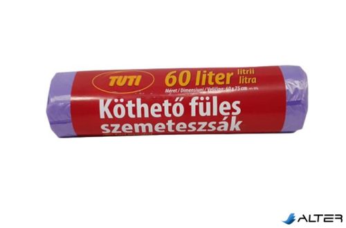 Szemeteszsák, köthető füles, 60 l, 16 db, 60x75 cm, 9 µ, TUTI, lila