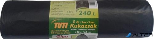 Nagykukazsák, 240 l, 5 db, 120x140 cm, 40 µ, TUTI "Giga", fekete