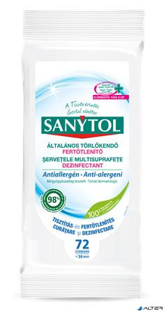 Fertőtlenítő törlőkendő, 36 db maxi/72 db standard, SANYTOL, antiallergén