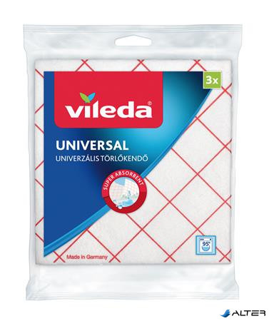 Törlőkendő, 34x36 cm, 3 db, VILEDA 'Universal', fehér-piros