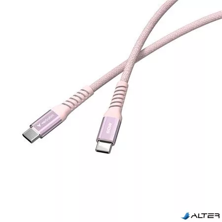 USB kábel, USB-C - USB-C, 1,2 m, 60W, mágneses, VERBATIM, rózsaszín