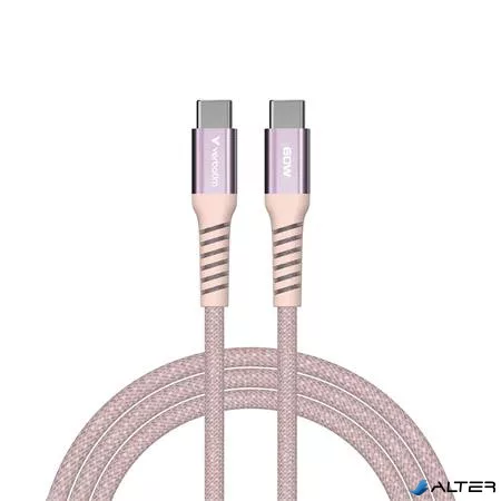 USB kábel, USB-C - USB-C, 1,2 m, 60W, mágneses, VERBATIM, rózsaszín