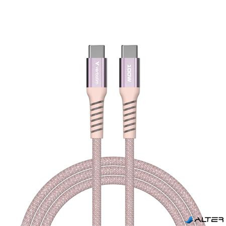 USB kábel, USB-C - USB-C, 1,2 m, 100W, mágneses, VERBATIM, rózsaszín