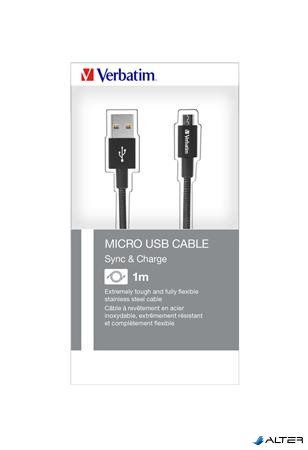 USB kábel, USB - micro USB, 1 m, VERBATIM, fekete