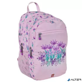   Hátizsák, dulpa rekeszes, LEGO 'Flowers', rózsaszín-mintás