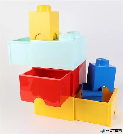 Tárolódoboz, fiókos, LEGO "Brick", sárga