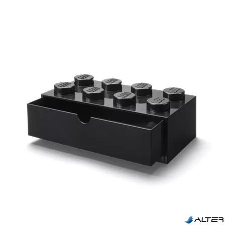 Tárolódoboz íróasztalra, fiókos, LEGO "Brick 4x2", fekete