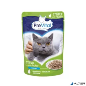   Macskaeledel, alutasakos, ivartalanított macskáknak, 100 g, PREVITAL, szárnyas szószban