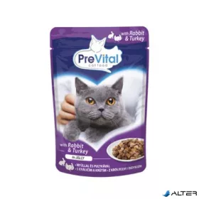   Macskaeledel, alutasakos, felnőtt macskáknak, 100 g, PREVITAL, nyúl és pulyka aszpikban