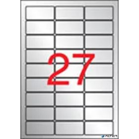   Etikett, 63,5x29,6 mm, poliészter, időjárásálló, kerekített sarkú, APLI, ezüst, 540 etikett/csomag