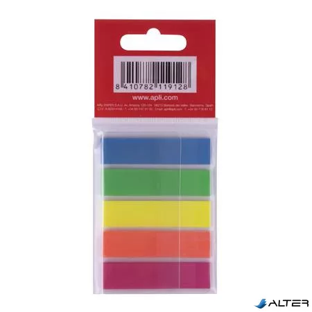 Jelölőcímke, műanyag, 5x25 lap, 12x45 mm, APLI, 5 szín