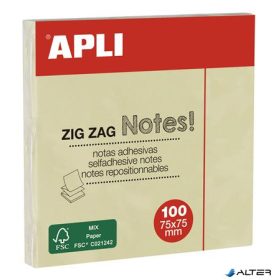   Öntapadó jegyzettömb, "Z", 75x75 mm, 100 lap, APLI "Classic", sárga