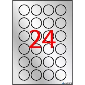   Etikett, 40 mm kör, poliészter, időjárásálló, APLI, ezüst, 480 etikett/csomag