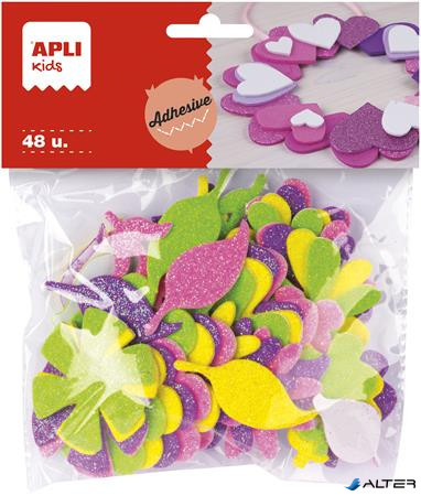Moosgumi, öntapadó, glitteres, virágok, APLI Kids "Eva Sheets", vegyes színek