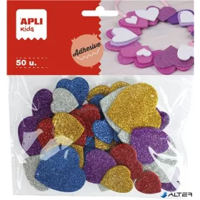   Moosgumi, öntapadó, glitteres, szívek, APLI Kids "Eva Sheets", vegyes színek