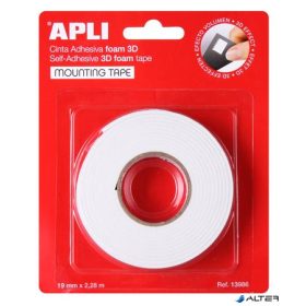   Ragasztó tekercs, 3D, kétoldalas, szivacs, APLI, 19 mm x 2,28 m, fehér