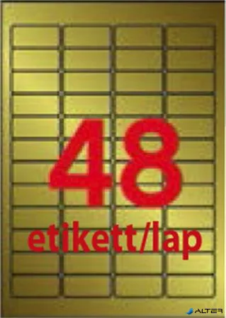 Etikett, lézernyomtatókhoz és fénymásológépekhez, 45,7x21,2 mm, APLI,  matt, arany színű, 960 etikett/csomag